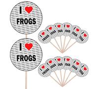 AK Giftshop I Love Frogs - Party Food - Cake Cupcakes - Picks Sticks - Food Flags - Stand Up Decorations Toppers (14 Pack)