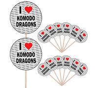 AK Giftshop I Love Komodo Dragons - Party Food - Cake Cupcakes - Picks Sticks - Food Flags - Stand Up Decorations Toppers (14 Pack)