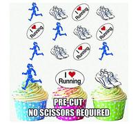 AK Giftshop I Love Running Runners Female Mix Cake Decorations - 12 Edible Wafer Cup Cake Toppers