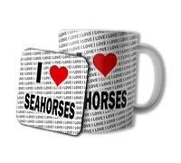AK Giftshop I Love Seahorses Ceramic Mug and Coaster Set, 10oz, Gift