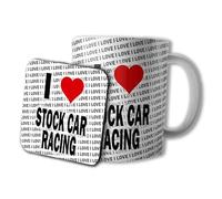 AK Giftshop I Love Stock Car Racing Ceramic Mug and Coaster Set, 10oz, Gift