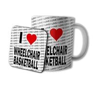 AK Giftshop I Love Wheelchair Basketball Ceramic Mug and Coaster Set, 10oz, Gift