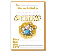 AK Giftshop Kids Bowling Party Invites - Birthday Boys Girls - Pack of 20 Invitations and Coloured Envelopes (6th Birthday)