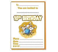 AK Giftshop Kids Bowling Party Invites - Birthday Boys Girls - Pack of 20 Invitations and Coloured Envelopes (10th Birthday)