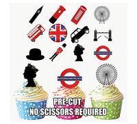 AK Giftshop London Party Pack, 36 Cup Cake Toppers - Edible Stand Up Decorations Jubilee Great Britain