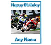 AK Giftshop Motorbike Race Themed Personalised Birthday Card - ADD A NAME AND AGE