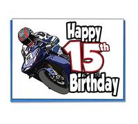 AK Giftshop Motorbike Rider - 15th Birthday Card - Boys, Son, Teenager, Grandson, Friend, Nephew, Brother