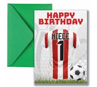 AK Giftshop Niece Football Birthday Card, Jersey Shirt Design, A5 Size, with Green Envelope - CUSTOM WITH ANY NUMBER (SOUTHAMPTON COLOURS)