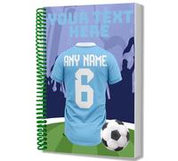 AK Giftshop Personalised A5 Football Jersey Notebook, Custom Text and Shirt with Player Name Number, Spiral Bound with Protective Cover (MAN CITY COLOURS)