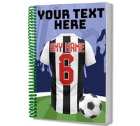 AK Giftshop Personalised A5 Football Jersey Notebook, Custom Text and Shirt with Player Name Number, Spiral Bound with Protective Cover (NEWCASTLE COLOURS)