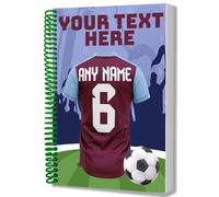 AK Giftshop Personalised A5 Football Jersey Notebook, Custom Text and Shirt with Player Name Number, Spiral Bound with Protective Cover (WEST HAM COLOURS)