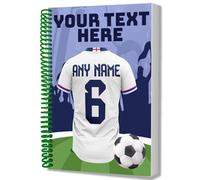 AK Giftshop Personalised A5 Football Jersey Notebook, Custom Text and Shirt with Player Name Number, Spiral Bound with Protective Cover (ENGLAND)