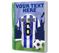 AK Giftshop Personalised A5 Football Jersey Notebook, Custom Text and Shirt with Player Name Number, Spiral Bound with Protective Cover (BRIGHTON COLOURS)
