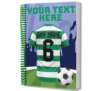 AK Giftshop Personalised A5 Football Jersey Notebook, Custom Text and Shirt with Player Name Number, Spiral Bound with Protective Cover (CELTIC COLOURS)