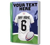 AK Giftshop Personalised A5 Rugby Jersey Notebook, Custom Text and Shirt with Player Name Number, Spiral Bound with Protective Cover (ENGLAND)