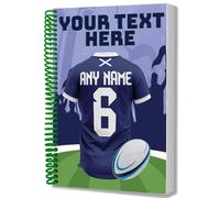 AK Giftshop Personalised A5 Rugby Jersey Notebook, Custom Text and Shirt with Player Name Number, Spiral Bound with Protective Cover (SCOTLAND)