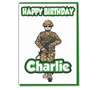 AK Giftshop Personalised Army Soldier Birthday Card - Any Name Age Relative
