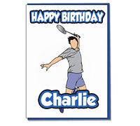 AK Giftshop Personalised Badminton Birthday Card - Any Name Age Relative