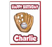 AK Giftshop Personalised Baseball Glove Birthday Card - Any Name Age Relative