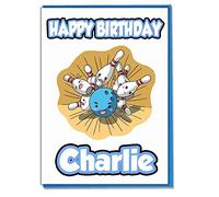 AK Giftshop Personalised Bowling Themed Birthday Card - Any Name Age Relative