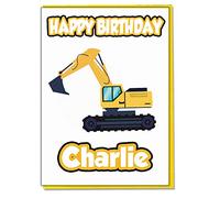 AK Giftshop Personalised Digger Birthday Card - Any Name Age Relative