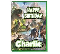 AK Giftshop Personalised Dinosaur Scene Birthday Card - Any Name Age Relative