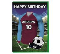 AK Giftshop Personalised Football Birthday Card For - Dad - Husband - Son - Daughter - Mum - Claret and Blue Shirt