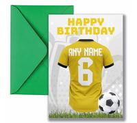 AK Giftshop Personalised Football Birthday Card, Jersey Design, A5 Size, with Green Envelope - Custom With Any Name and Number (Wolverhampton Colours)