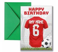 AK Giftshop Personalised Football Birthday Card, Jersey Design, A5 Size, with Green Envelope - Custom With Any Name and Number (Liverpool Colours)
