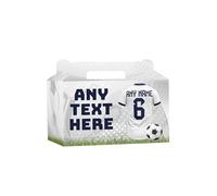 AK Giftshop Personalised Football Party Boxes Bags, White Blue Trim Shirt Jersey, For Birthday, Sports Club - ANY TEXT (15)