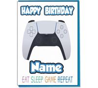 AK Giftshop Personalised Gaming Controller Gamer Themed Birthday Card - Any Name Age Relative