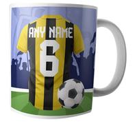 AK Giftshop Personalised Gift - Football Shirt - Mug -Tea Coffee Cup - Birthday - Christmas - Stocking Filler - Secret Santa - Any Team Colours (Yellow and Black Striped)