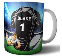 AK Giftshop Personalised Gift - Tea Coffee Mug - Rugby Shirt Themed - Newcastle Falcons Colours