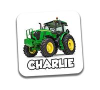 AK Giftshop Personalised Green Tractor Coaster Drink Placemat - ANY NAME OR WORD