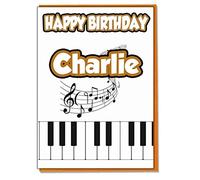 AK Giftshop Personalised Keyboard Piano Notes Birthday Card - Any Name Age Relative