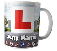 AK Giftshop Personalised Learner Driver Ceramic Mug, L-Plate Design, Road Signs 320ml, 17th Birthday Gift