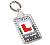 AK Giftshop Personalised Learner Driver Double-Sided Keyring, L-Plate Design, Road Signs,17th Birthday Gift