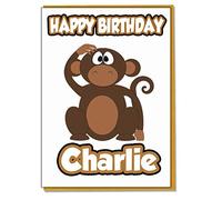 AK Giftshop Personalised Monkey Birthday Card - Any Name Age Relative