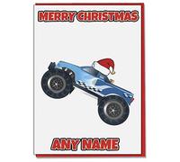 AK Giftshop Personalised Monster Truck 4x4 Christmas Card - CUSTOMISED WITH ANY NAME RELATIVE