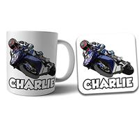 AK Giftshop Personalised Moto GP Mug and Coaster Gift Set