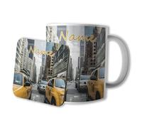 AK Giftshop Personalised Mug and Coaster Set - New York Cab - Gift - Birthday - Christmas - Stocking Filler - Secret Santa