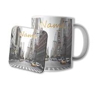 AK Giftshop Personalised Mug and Coaster Set - New York Downtown - Gift - Birthday - Christmas - Stocking Filler - Secret Santa