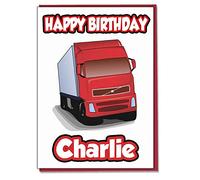AK Giftshop Personalised Red Lorry HGV Birthday Card - Any Name Age Relative