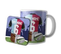 AK Giftshop Personalised Rugby Mug and Coaster Gift Set, 320ml Ceramic Cup, Sports Jersey Design with Name & Number On Shirt (HARLEQUINS)