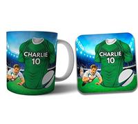AK Giftshop Personalised Rugby Shirt Connacht Colours Mug and Coaster Gift Set