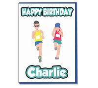 AK Giftshop Personalised Running Runner Birthday Card - Any Name Age Relative