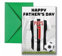 AK Giftshop Pops Father's Day Card with Black & White Striped Football Jersey Design, Number 1 Pops Theme, Sports Motif, A5 Size with Green Envelope