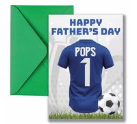 AK Giftshop Pops Father's Day Card with Blue Football Jersey Design, Number 1 Pops Theme, Sports Motif, A5 Size with Green Envelope