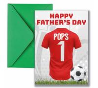 AK Giftshop Pops Father's Day Card with Red Football Jersey Design, Number 1 Pops Theme, Sports Motif, A5 Size with Green Envelope