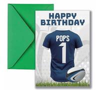 AK Giftshop Pops Rugby Birthday Card, Jersey Design, A5 Size, with Green Envelope - CUSTOM WITH ANY NUMBER (SALE COLOURS)